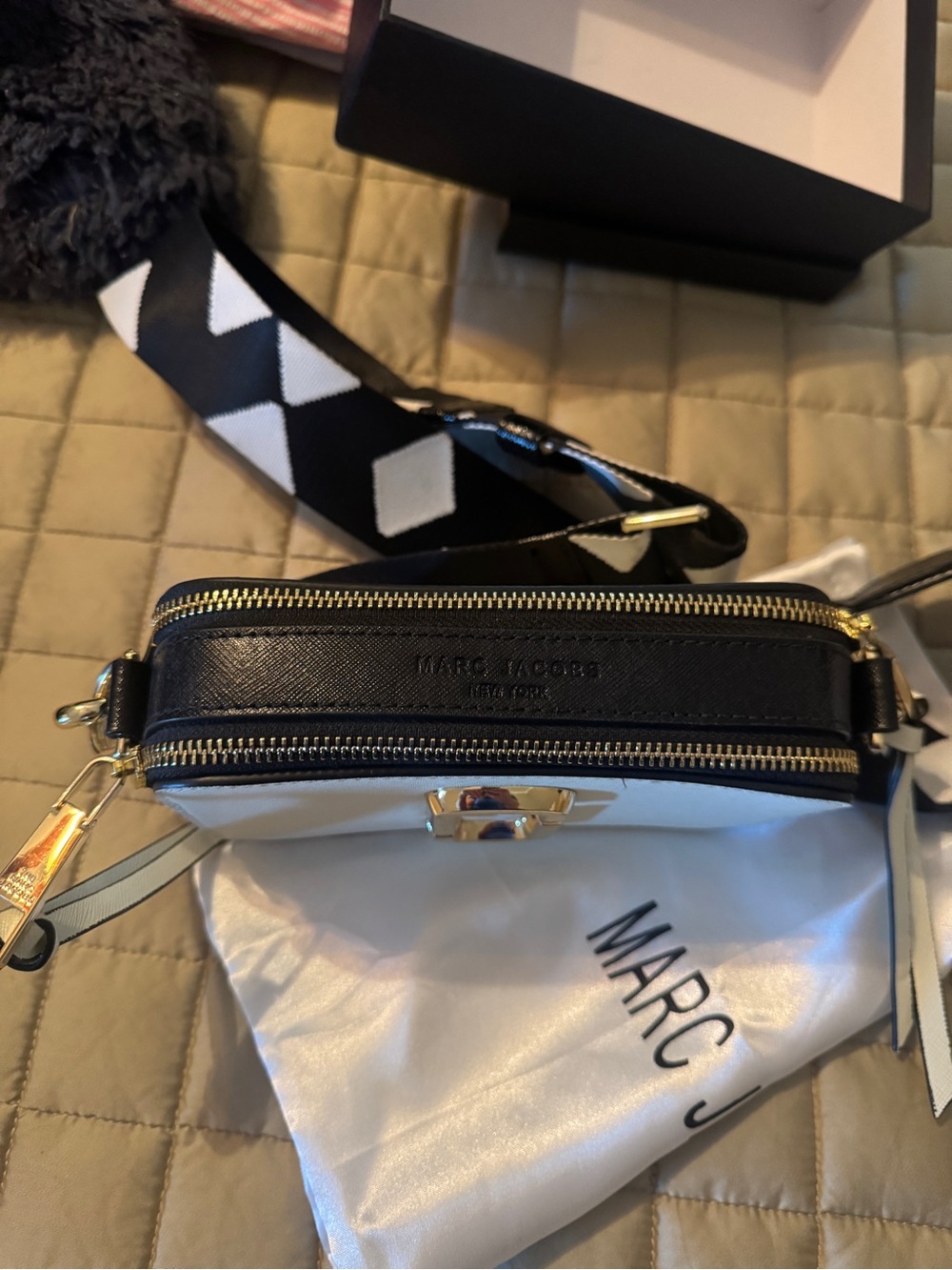 Marc Jacobs Snapshot Camera Bag Black White Gold + Guitar Strap